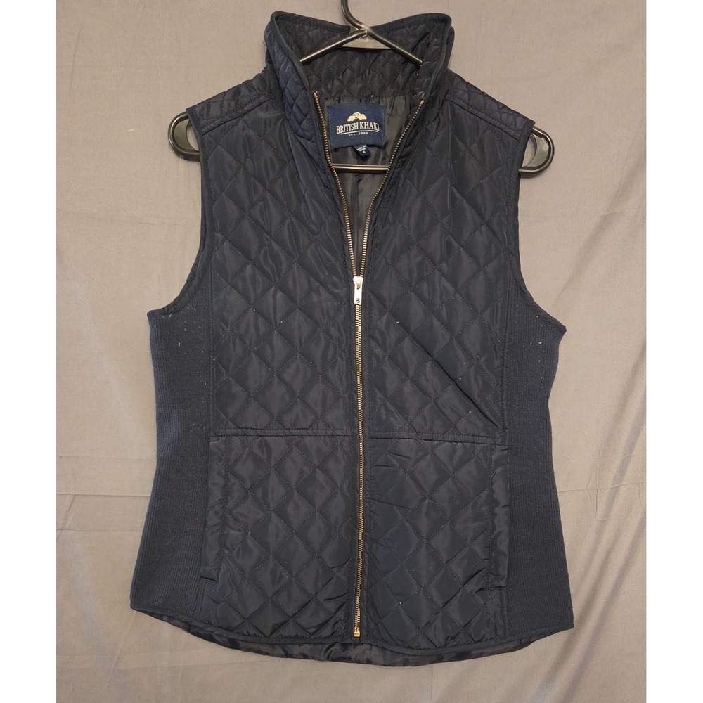 British Khaki Quilted Full Zip Vest‎ Women's Size Small Navy